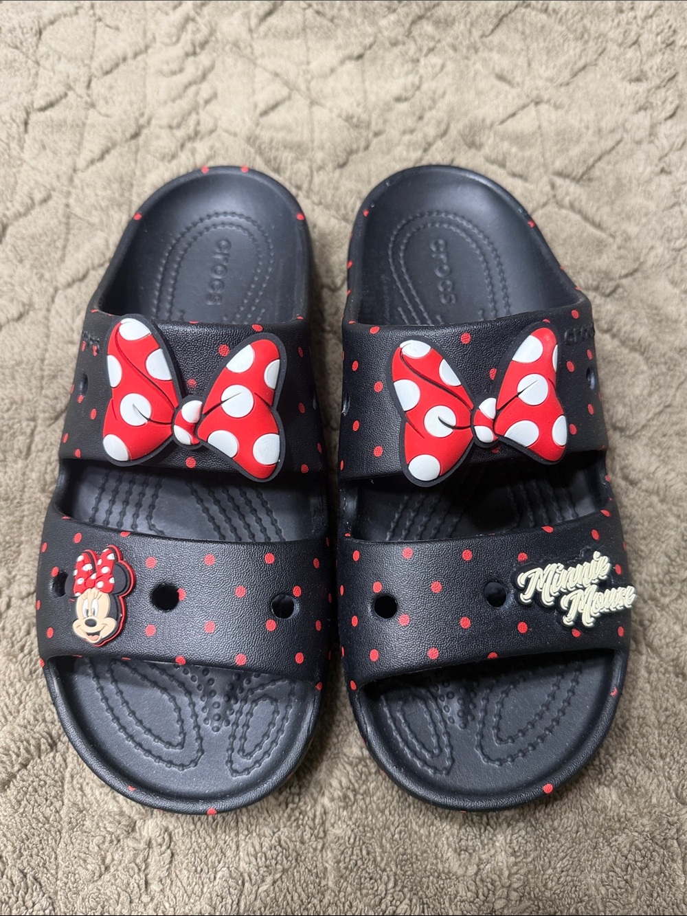 Disney Minnie Mouse Black and Red Polka Dot Slide Sandals